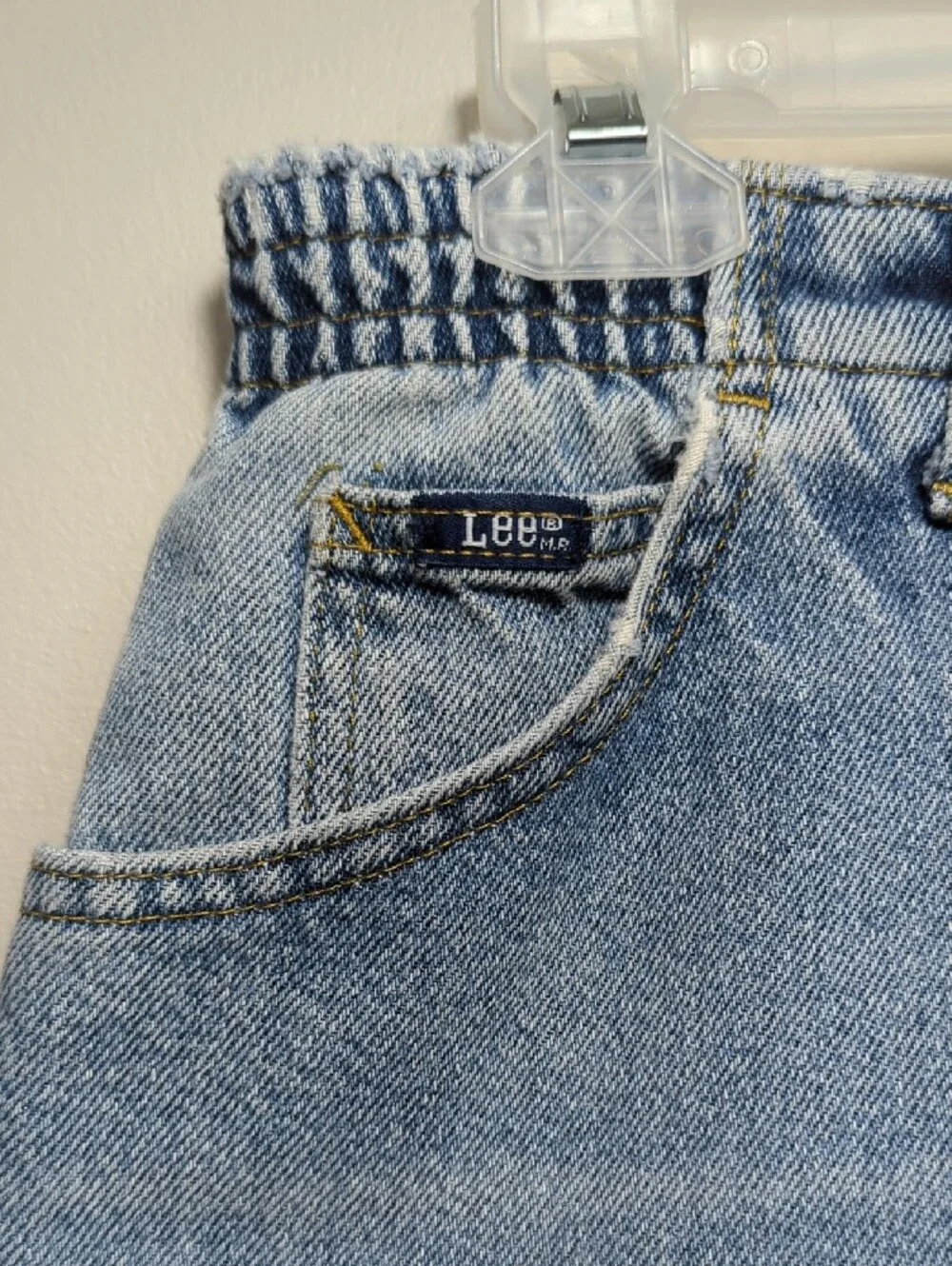 Vtg 80s 90s Lee Jeans Light Blue Elastic‎ Waist Denim Cutoff Shorts Size 12 MED
